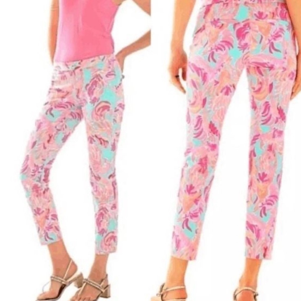 Lilly Pulitzer Kelly Ankle Pants Pink Love Birds Print Size 12 Coastal Resort